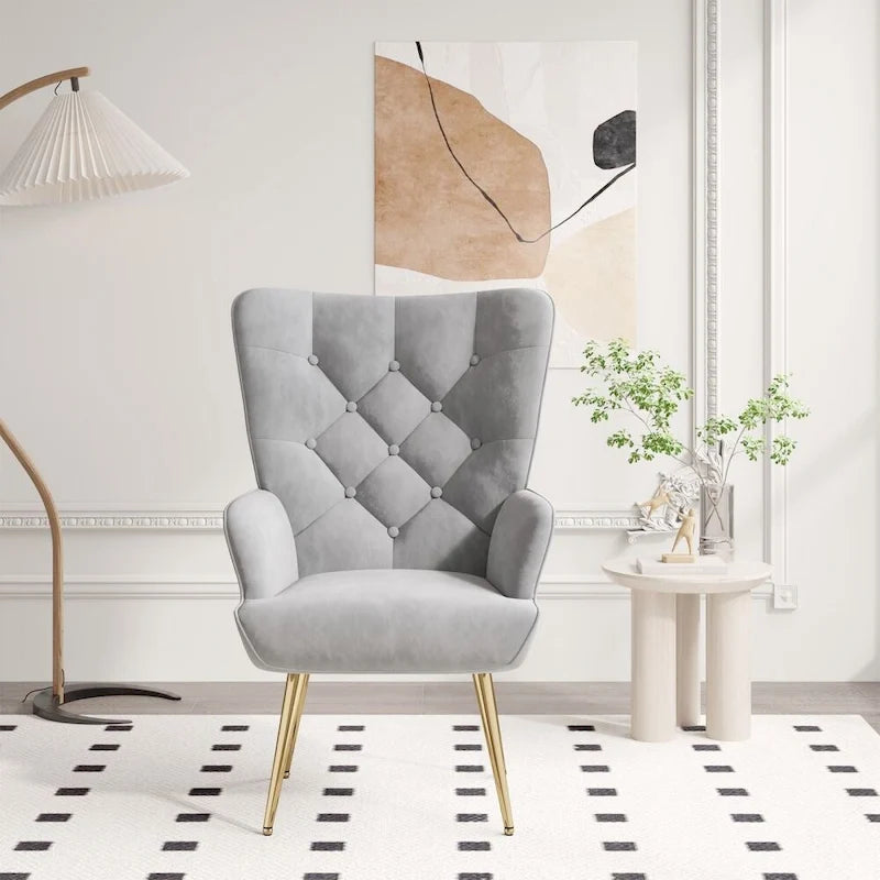 Fauteuil d'appoint capitonné en velours (marron / vert / noir / gris)