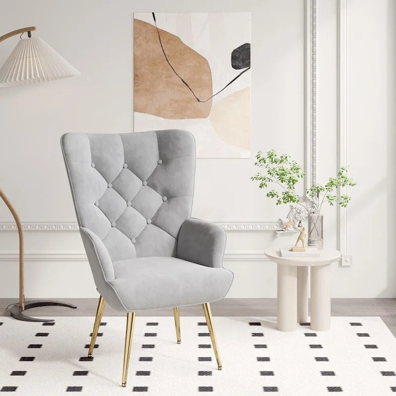 Fauteuil d'appoint capitonné en velours (marron / vert / noir / gris)