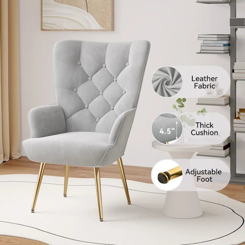 Fauteuil d'appoint capitonné en velours (marron / vert / noir / gris)
