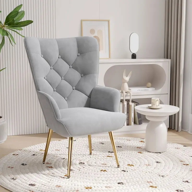 Fauteuil d'appoint capitonné en velours (marron / vert / noir / gris)