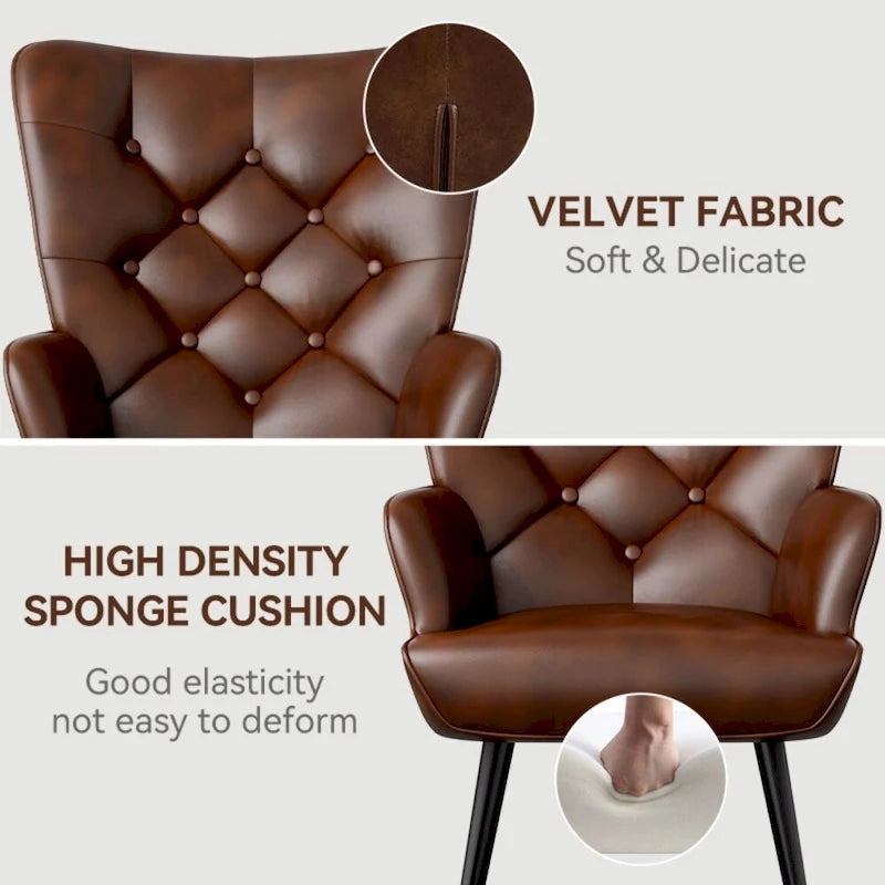 Fauteuil d'appoint capitonné en velours (marron / vert / noir / gris)
