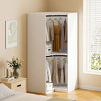 Armoire d'angle blanc/gris avec tringle à vêtements et 2 étagères