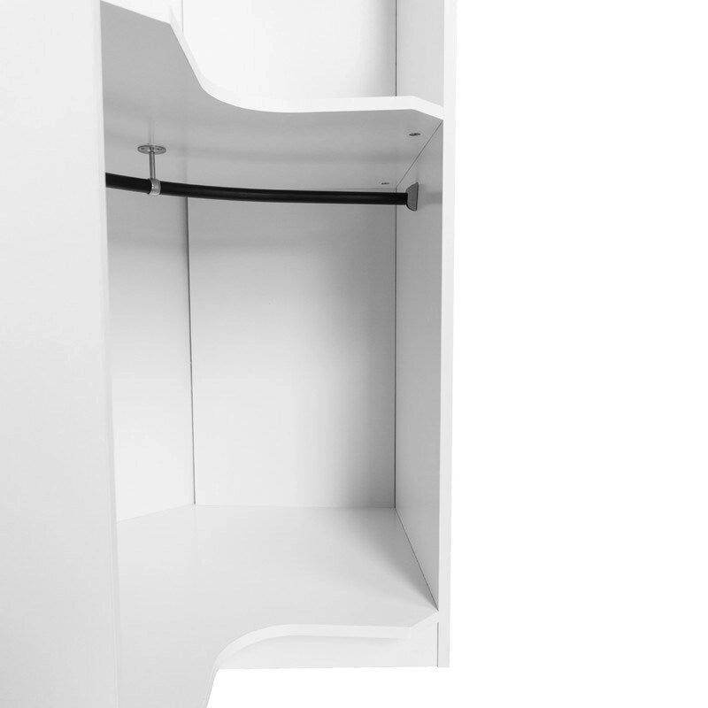 Armoire d'angle blanc/gris avec tringle à vêtements et 2 étagères