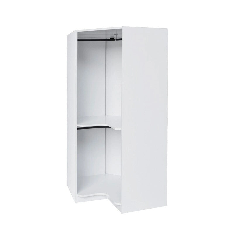 Armoire d'angle blanc/gris avec tringle à vêtements et 2 étagères