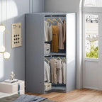 Armoire d'angle blanc/gris avec tringle à vêtements et 2 étagères