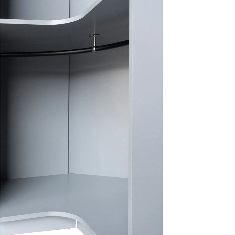 Armoire d'angle blanc/gris avec tringle à vêtements et 2 étagères