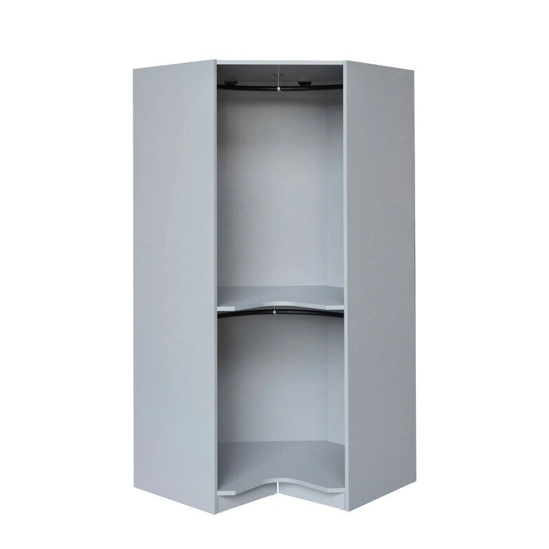 Armoire d'angle blanc/gris avec tringle à vêtements et 2 étagères