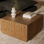 Table basse carrée en bois de récupération marron, style rustique, pour 2-4 personnes, 80 × 80 × 40,6 cm