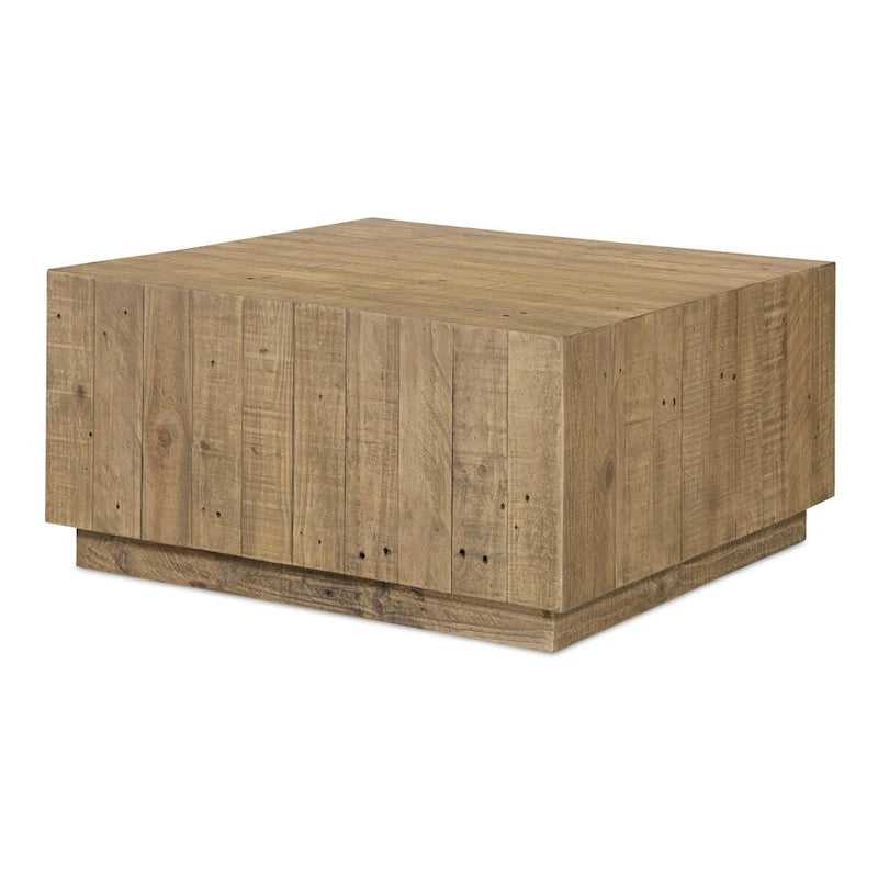 Table basse carrée en bois de récupération marron, style rustique, pour 2-4 personnes, 80 × 80 × 40,6 cm