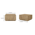 Table basse carrée en bois de récupération marron, style rustique, pour 2-4 personnes, 80 × 80 × 40,6 cm